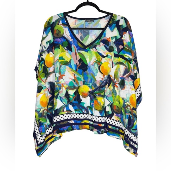 Dolcezza Tops - Simply Art By Dolcezza Poncho Style Blouse Womens Medium Lemon Print Colorful
